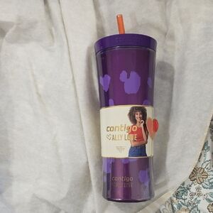 Contigo Purple Metallic Tumbler with Orange Straw and Lavender Hearts